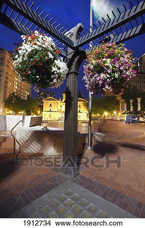 Picture - Early Morning In Pioneer Courthouse Square; Portland, Oregon, United States Of America. Fotosearch