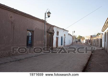 Stock Photo - Early Morning Street Scene At Dawn, San Pedro De Atacama, Antofagasta Region, Chile. Fotosearch
