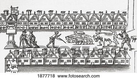 Stock Photo - Eastcheap Market, London, England C. 1598. From The Book Short History Of The English People By J. R. Green, Published London 1893.. Fotosearch