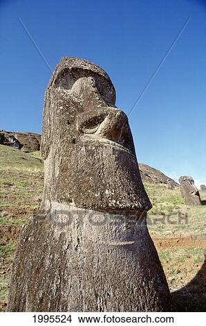 Easter Island, Close-Up Of Moai Stone Statue, Cloudless Blue Sky View Large Photo Image Picture - Easter Island, Close-Up Of Moai Stone Statue, Cloudless Blue Sky. Fotosearch
