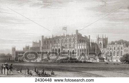 Stock Photo - Eaton Hall, Cheshire, England in the early 19th century. From Churton's Portrait and Lanscape Gallery, published 1836.. Fotosearch