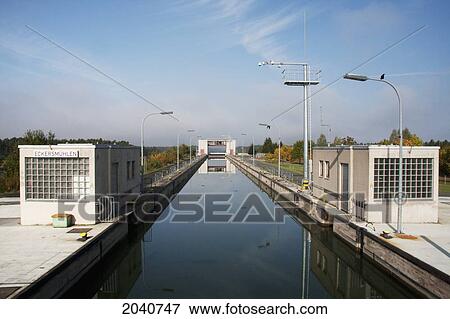 Stock Photo - Eckersmuehlen Lock On The Main-Danube Canal, Bavaria, Germany. Fotosearch