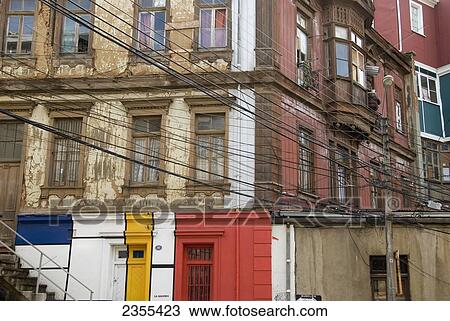 Stock Image - Eclectic Building Facade; Valparaiso, Chile. Fotosearch