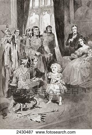 Stock Photo - Edward VII, as a small child, during a visit of the Ojibeway Indian Chiefs to Windsor Castle in 1844. From Edward VII His Life and Times, published 1910.. Fotosearch
