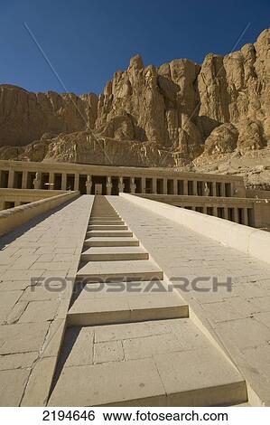 Stock Photograph - Egypt, Luxor, Stairway up to Mortuary Temple of Hatshepsut; Deir el-Bahri. Fotosearch