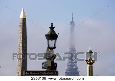 Stock Photograph - Eiffel Tower and Place de la Concorde; Paris, France. Fotosearch