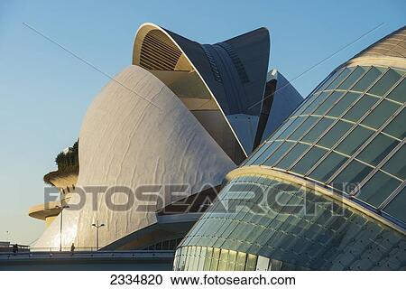Stock Image - El Palau De Les Arts Reina Sofia And L' Hemisferic In Ciudad De Las Artes Y Las Ciencias (City Of Arts And Sciences); Valencia, Spain. Fotosearch