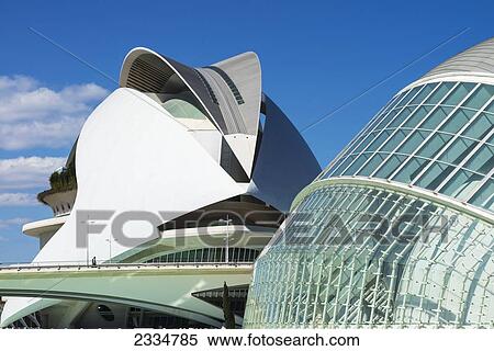 Stock Photography - El Palau De Les Arts Reina Sofia And L' Hemisferic In Ciudad De Las Artes Y Las Ciencias (City Of Arts And Sciences); Valencia, Spain. Fotosearch