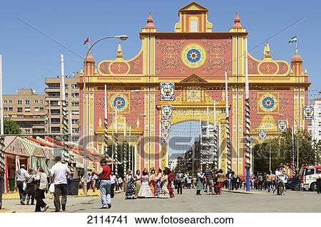 Stock Image - Elaborate Main Entrance To The April Fair; Seville Andalusia Spain. Fotosearch