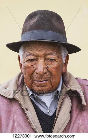 Stock Image - Elderly Ecuadorian man, Machachi Railway Station, Machachi, Pichincha, Ecuador. Fotosearch
