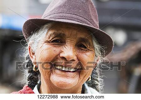 Stock Photo - Elderly woman, Alausi, Chimborazo, Ecuador. Fotosearch