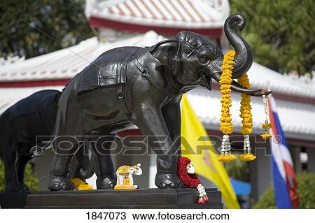 Stock Image - Elephant Statue On King Rama Ii Of Siam Monument At Wat Arun (Temple Of The Dawn); Bangkok, Thailand. Fotosearch