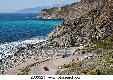 Stock Image - Elevated View Of Coastal Road; California, Usa. Fotosearch
