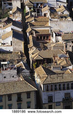 Stock Photograph - Elevated View Of Granada Street From Alhambra. Fotosearch