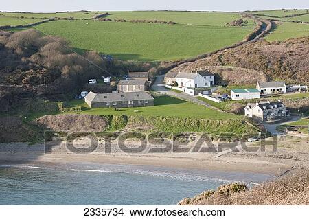 Picture - Elevated View Of Nolton Haven Beach Near St David's; Pembrokeshire Coastal Path, Wales, Uk. Fotosearch