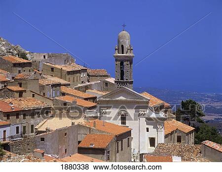 Stock Photo - Elevated View Of Old Town, Haute-Balagne Speloncato. Fotosearch