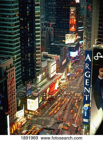 Elevated View Of Time Square At Night View Large Photo Image Stock Photo - Elevated View Of Time Square At Night. Fotosearch
