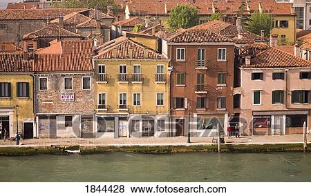Elevated View Of Venetian Houses Along Canal; Venice, Italy View Large Photo Image Stock Photo - Elevated View Of Venetian Houses Along Canal; Venice, Italy. Fotosearch