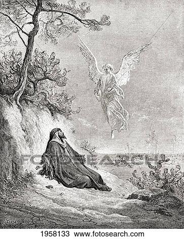 Stock Image - Elijah Nourished By An Angel. After A Work From The Bible By Gustave Dore. From Life And Reminiscences Of Gustave Dore, Published 1885.. Fotosearch