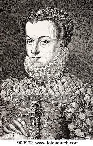 Stock Image - Elisabeth Of Austria, Queen Of France 1554 To 1592. Daughter Of Emperor Maximilian Ii And Mary Of Austria Who Married Charles Ix Of France In 1570. From An Engraving After A Drawing Attributed To Janet. From Les Artes Au Moyen Age, Published Paris 1873.. Fotosearch