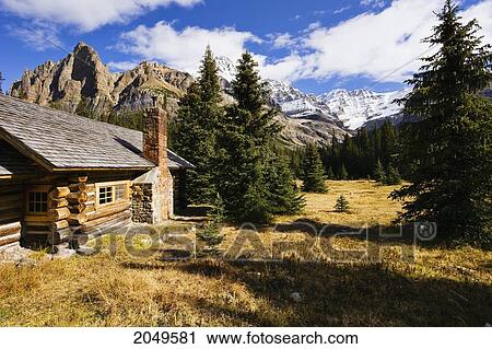 Stock Image - Elizabeth Parker Hut And Mountains, Yoho National Park, British Columbia. Fotosearch
