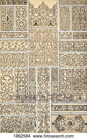 Picture - Elizabethan No 2 Plate Lxxxiv From The Grammar Of Ornament By Owen Jones Published By Day & Son London 1865. Fotosearch