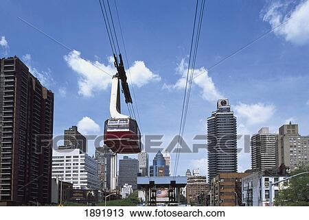Stock Image - Ellis Island Tramway And Midtown Skyline. Fotosearch