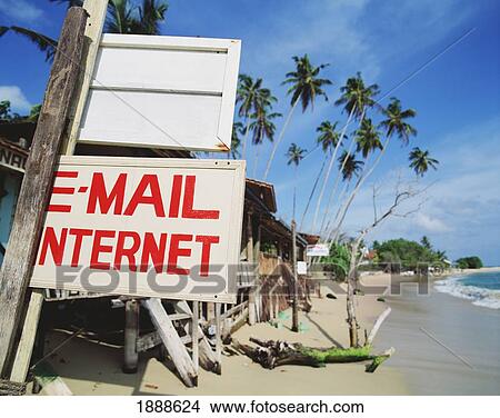 Picture - Email And Internet Sign On Unawatuna Beach. Fotosearch