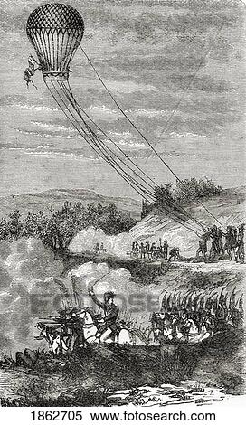 Stock Photography - Employment Of The Hot Air Balloon L'entreprenant As A Reconnaissance Post At The Battle Of Fleurus June 26 1794 From The Book Wondeful Balloon Ascents Or The Conquest Of The Skies Published C 1870. Fotosearch
