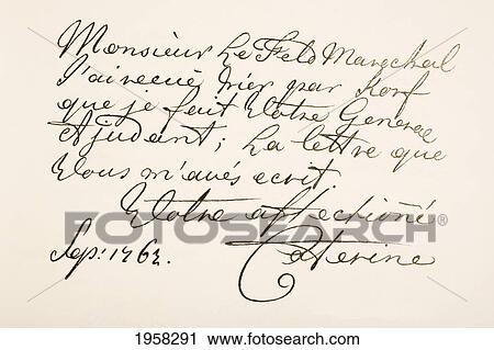 Stock Image - Empress Catherine Ii Of Russia, Known As Catherine The Great, 1729 - 1796. Hand Writing Sample.. Fotosearch