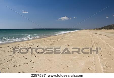 Stock Photo - Empty beaches of the Atlantic Coast - the Costa de La Luz - of southern Spain. Zahara de los Atunes, Andalucia, Spain.. Fotosearch