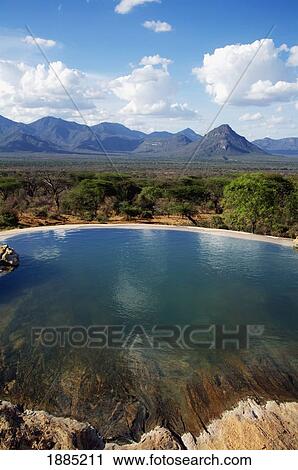 Stock Image - Empty Infinity Pool And Grasslands. Fotosearch
