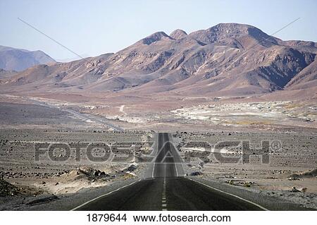Picture - Empty Paved Road Heading Between Chile And Argentina. Fotosearch