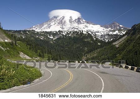 Empty Road, Mt. Rainier In Background; Mt Rainier National Park, Washington State, Usa View Large Photo Image Stock Image - Empty Road, Mt. Rainier In Background; Mt Rainier National Park, Washington State, Usa. Fotosearch