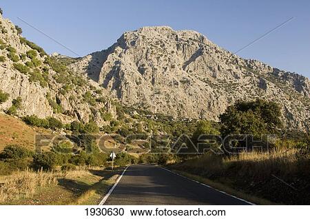 Stock Image - Empty Road Through Mountains In Parque Natural De La Sierra; Andalucia, Spain. Fotosearch