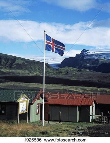 Stock Photograph - Emstrur Huts Sign + Flag. Fotosearch