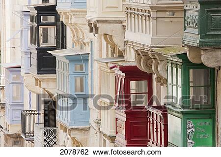 Enclosed Balconies, Valletta, Malta View Large Photo Image Stock Image - Enclosed Balconies, Valletta, Malta. Fotosearch
