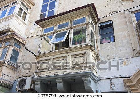 Stock Photo - Enclosed Balcony, Valletta, Malta. Fotosearch