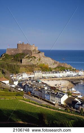 Stock Photo - England, Channel Islands, Gorey Harbour; Jersey. Fotosearch