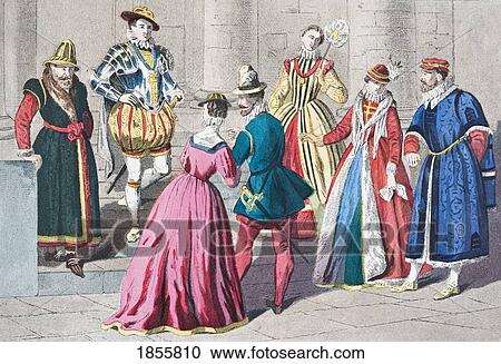 English Costumes From The Mid 16Th Century. From Left, Nobleman, Soldier, Man And Woman Of The Middle Class, Two Noble Ladies, A London Merchant. From The National And Domestic History Of England By William Aubrey Published London Circa 1890 View Large Photo Image Stock Image - English Costumes From The Mid 16Th Century. From Left, Nobleman, Soldier, Man And Woman Of The Middle Class, Two Noble Ladies, A London Merchant. From The National And Domestic History Of England By William Aubrey Published London Circa 1890. Fotosearch