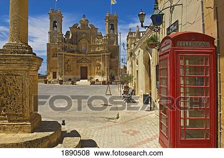 Stock Photo - English Style Phonebooth Near Gharb Parish Church. Fotosearch