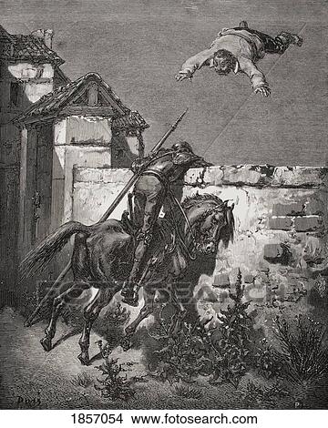 Picture - Engraving By Gustave Dore 1832-1883 French Artist And Illustrator Of Sancho Panza Being Tossed In A Blanket From Don Quixote By Miguel De Cervantes Saavedra Part I Chapter 16. Fotosearch