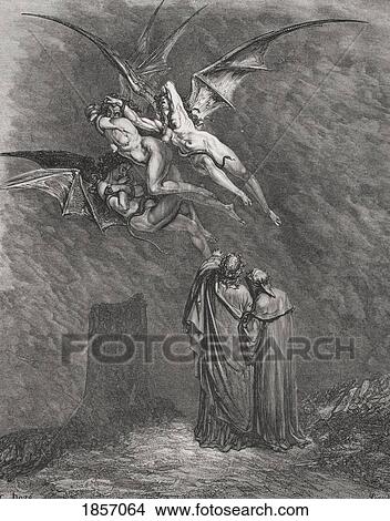 Picture - Engraving By Gustave Dore 1832-1883 French Artist And Illustrator For Inferno By Dante Alighieri Canto Ix Line 46. Fotosearch