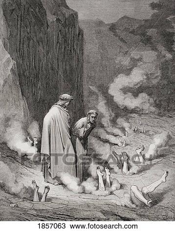 Stock Image - Engraving By Gustave Dore 1832-1883 French Artist And Illustrator For Inferno By Dante Alighieri Canto Xix Lines 10 And 11. Fotosearch