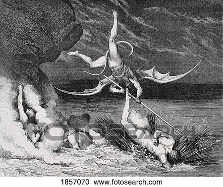 Stock Image - Engraving By Gustave Dore 1832-1883 French Artist And Illustrator For Inferno By Dante Alighieri Canto Xxii Lines 125, 126. Fotosearch