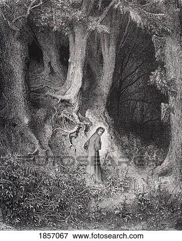 Stock Photo - Engraving By Gustave Dore 1832-1883 French Artist And Illustrator For Inferno By Dante Alighieri Canto I Lines 1 And 2. Fotosearch