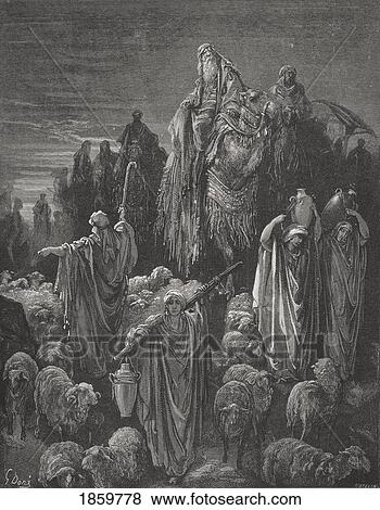 Stock Photo - Engraving From The Dore Bible Illustrating Genesis Xlvi 5 To 7 Jacob Goeth Into Egypt By Gustave Dore 1832-1883 French Artist And Illustrator. Fotosearch