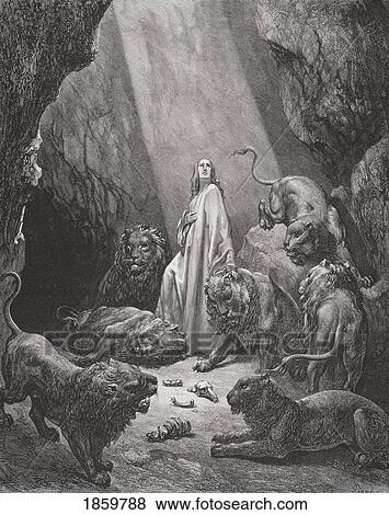 Stock Photo - Engraving From The Dore Bible Illustrating Daniel Vi 16 And 17 Daniel In The Den Of Lions By Gustave Dore 1832-1883 French Artist And Illustrator. Fotosearch