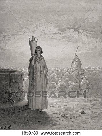 Stock Photo - Engraving From The Dore Bible Illustrating Genesis Xxix 20 Jacob Keeping Labans Flocks By Gustave Dore 1832-1883 French Artist And Illustrator. Fotosearch