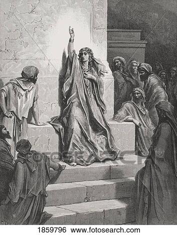 Stock Photograph - Engraving From The Dore Bible Illustrating Judges V 1 And 2 Deborah By Gustave Dore 1832-1883 French Artist And Illustrator. Fotosearch